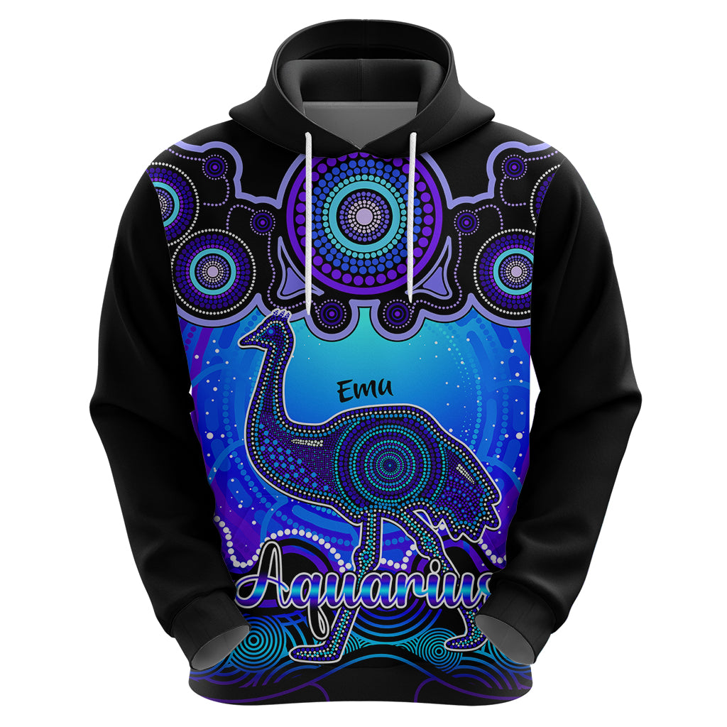 Personalised Australia Aquarius Emu Zodiac Hoodie Auz Astrology Aboriginal - Blue LT9 - Vibe Hoodie Shop