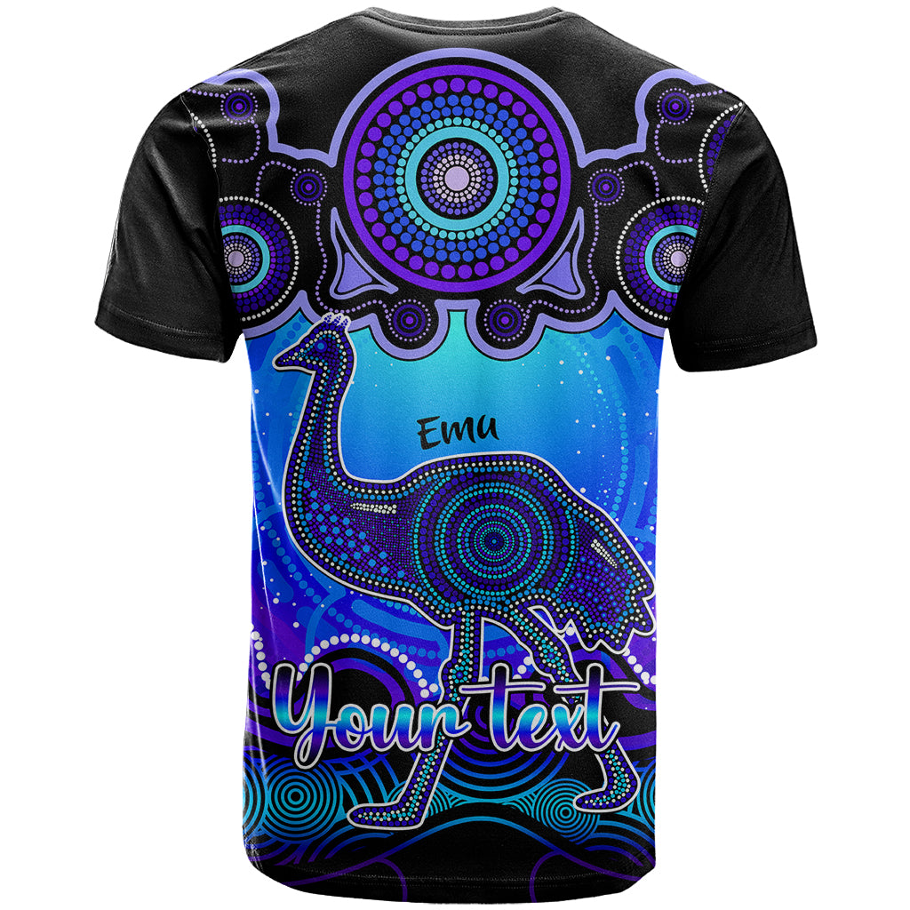 Personalised Australia Aquarius Emu Zodiac T Shirt Auz Astrology Aboriginal - Blue LT9 - Vibe Hoodie Shop