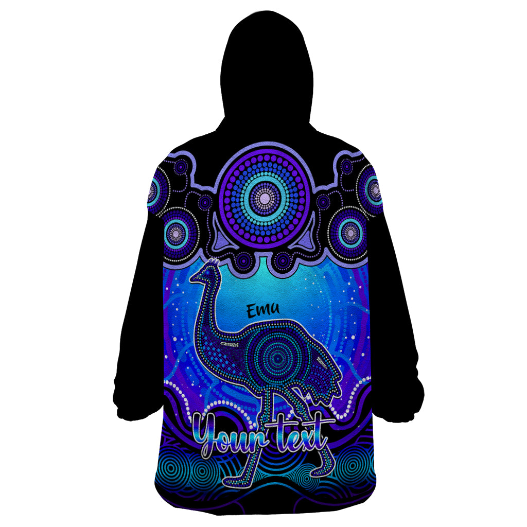 Personalised Australia Aquarius Emu Zodiac Wearable Blanket Hoodie Auz Astrology Aboriginal - Blue - Vibe Hoodie Shop