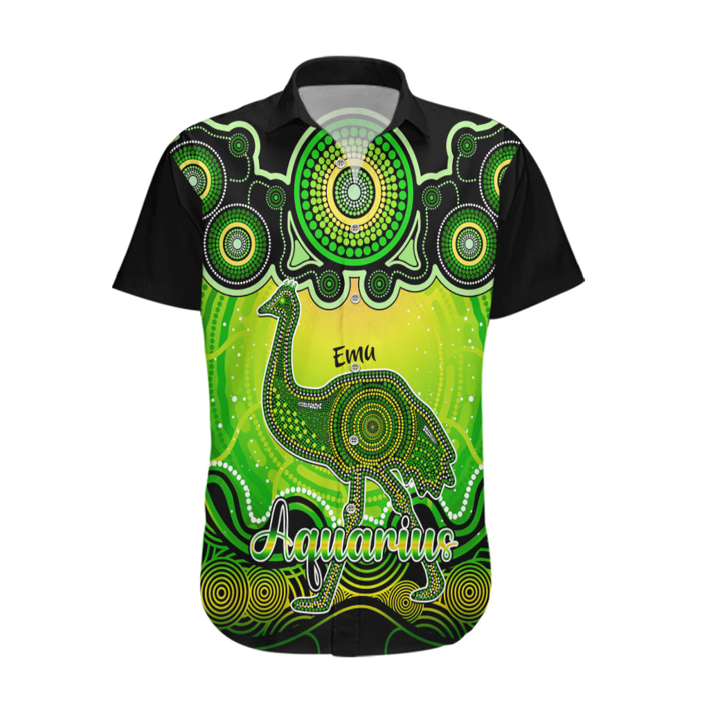 Personalised Australia Aquarius Emu Zodiac Hawaiian Shirt Auz Astrology Aboriginal - Green - Vibe Hoodie Shop