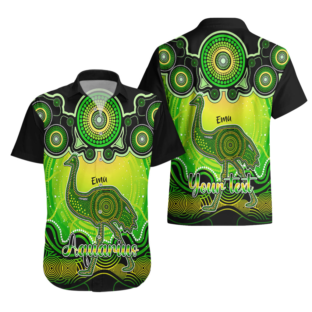 Personalised Australia Aquarius Emu Zodiac Hawaiian Shirt Auz Astrology Aboriginal - Green - Vibe Hoodie Shop