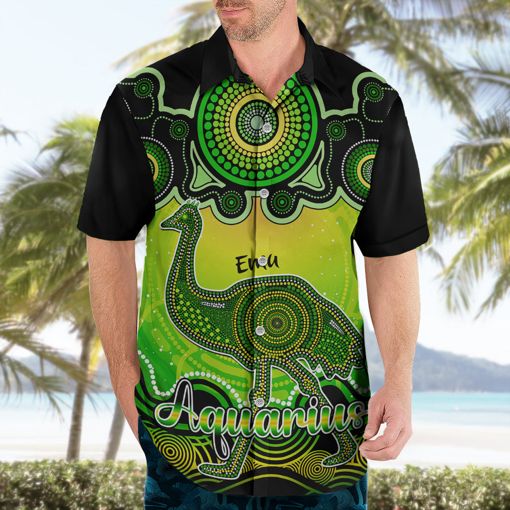 Personalised Australia Aquarius Emu Zodiac Hawaiian Shirt Auz Astrology Aboriginal - Green - Vibe Hoodie Shop