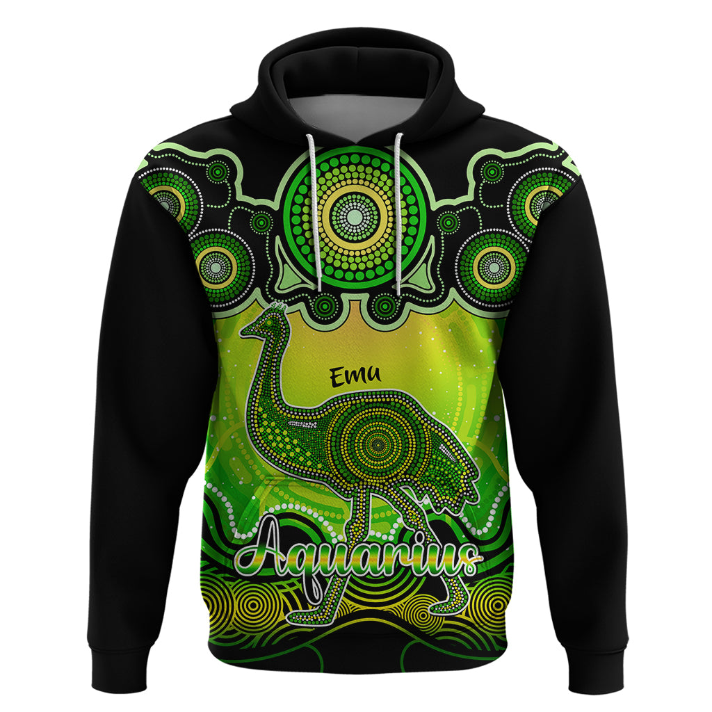 Personalised Australia Aquarius Emu Zodiac Hoodie Auz Astrology Aboriginal - Green LT9 - Vibe Hoodie Shop