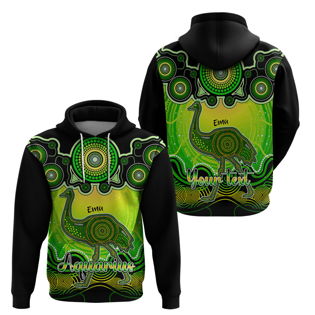 Personalised Australia Aquarius Emu Zodiac Hoodie Auz Astrology Aboriginal - Green LT9 - Vibe Hoodie Shop