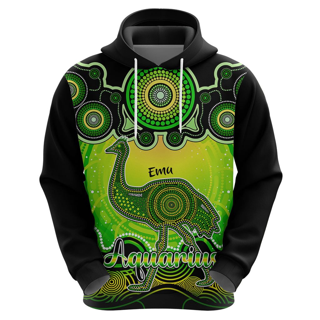 Personalised Australia Aquarius Emu Zodiac Hoodie Auz Astrology Aboriginal - Green LT9 - Vibe Hoodie Shop