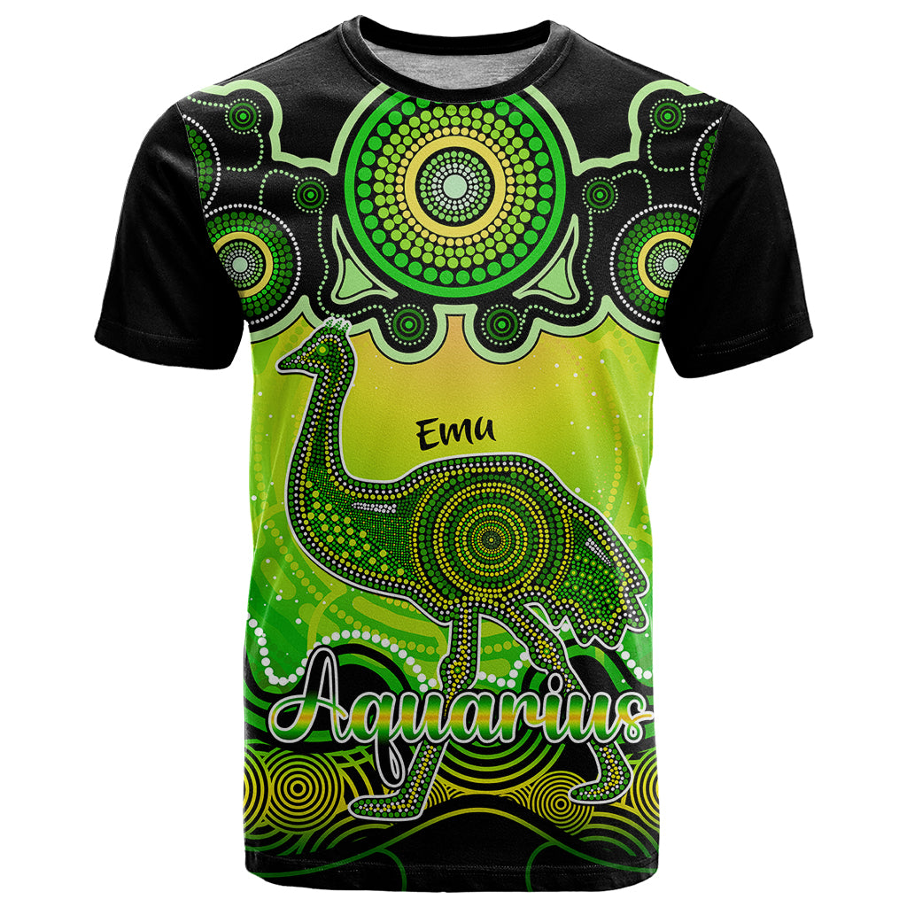 Personalised Australia Aquarius Emu Zodiac T Shirt Auz Astrology Aboriginal - Green LT9 - Vibe Hoodie Shop