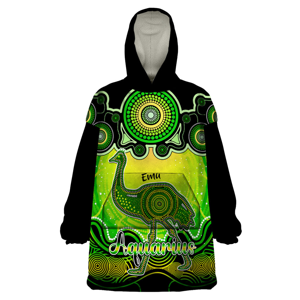 Personalised Australia Aquarius Emu Zodiac Wearable Blanket Hoodie Auz Astrology Aboriginal - Green - Vibe Hoodie Shop