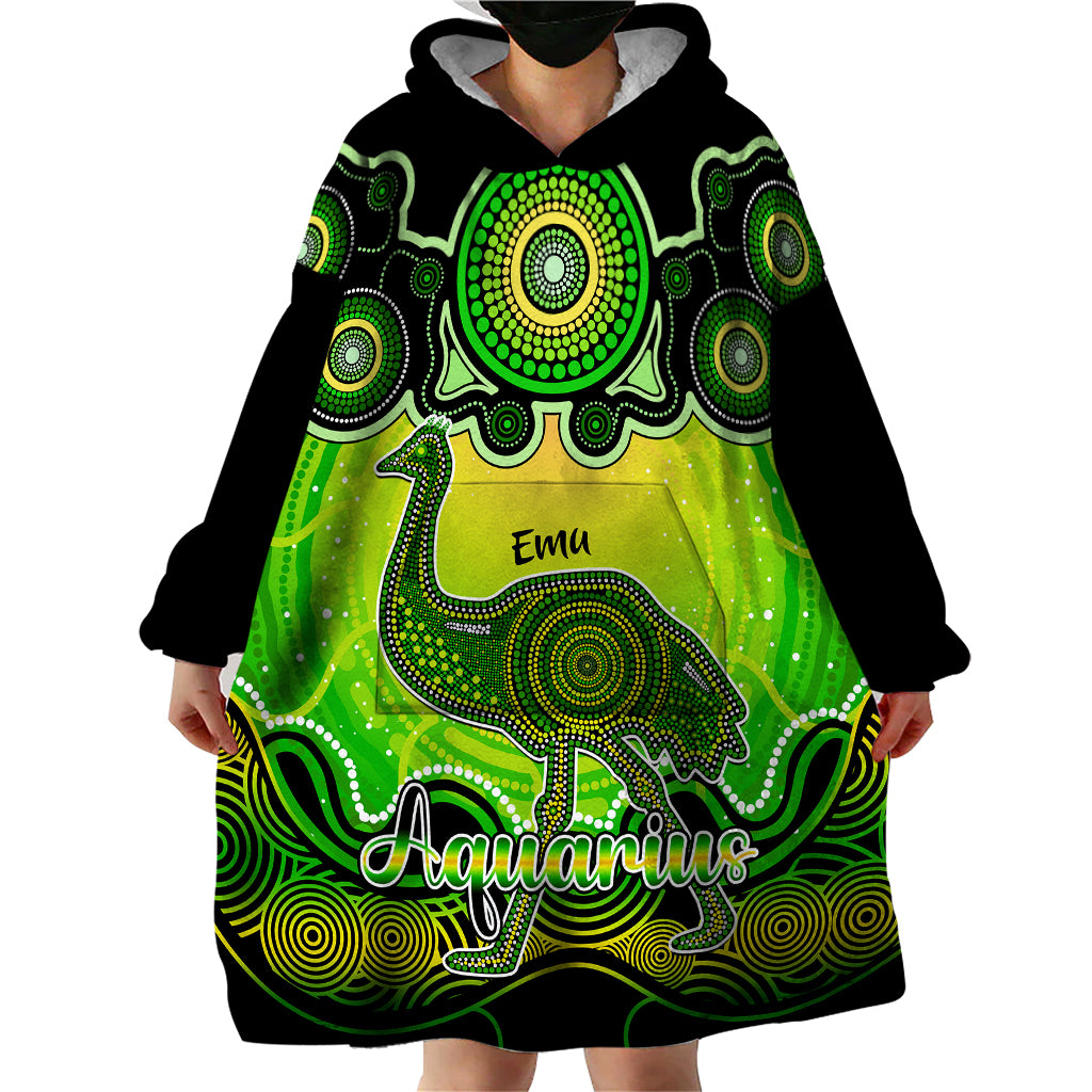 Personalised Australia Aquarius Emu Zodiac Wearable Blanket Hoodie Auz Astrology Aboriginal - Green - Vibe Hoodie Shop