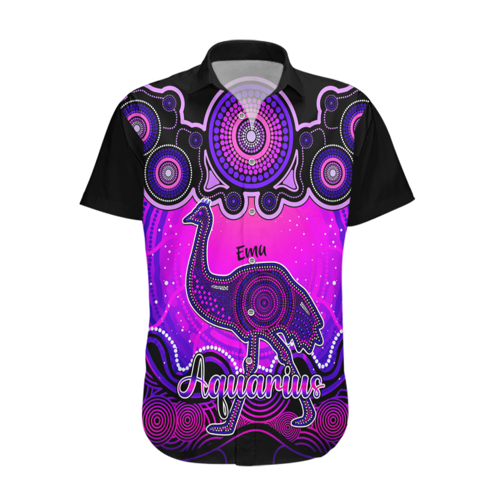 Personalised Australia Aquarius Emu Zodiac Hawaiian Shirt Auz Astrology Aboriginal - Magenta - Vibe Hoodie Shop