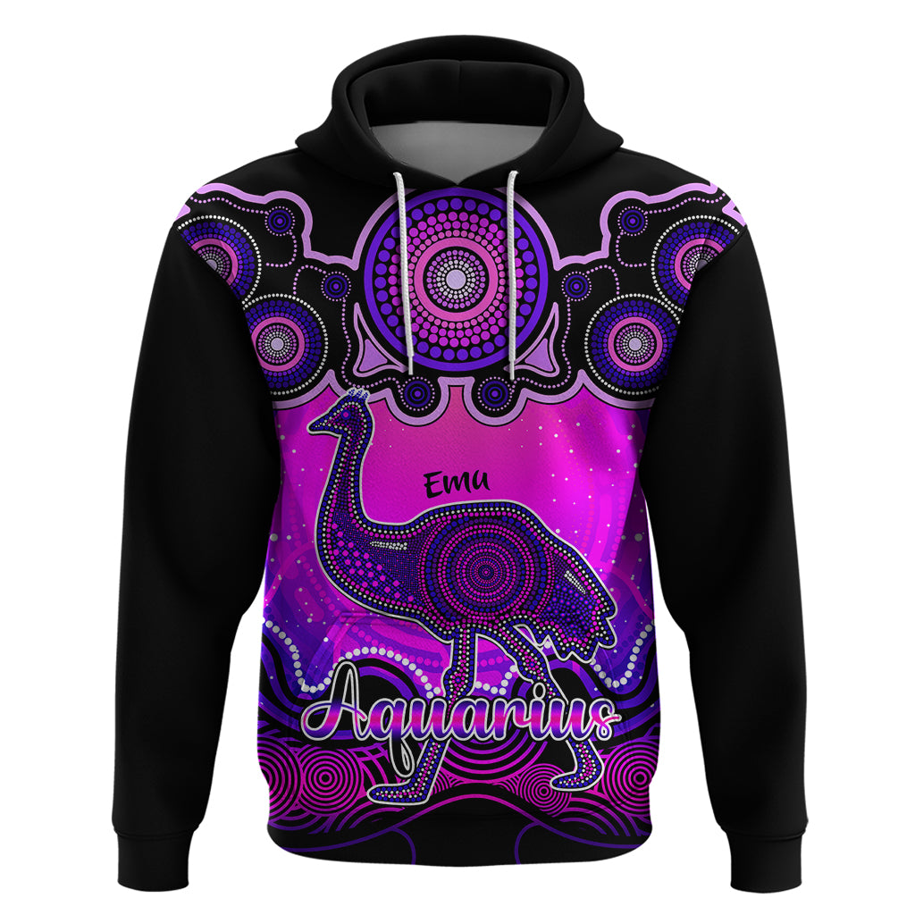 Personalised Australia Aquarius Emu Zodiac Hoodie Auz Astrology Aboriginal - Magenta LT9 - Vibe Hoodie Shop