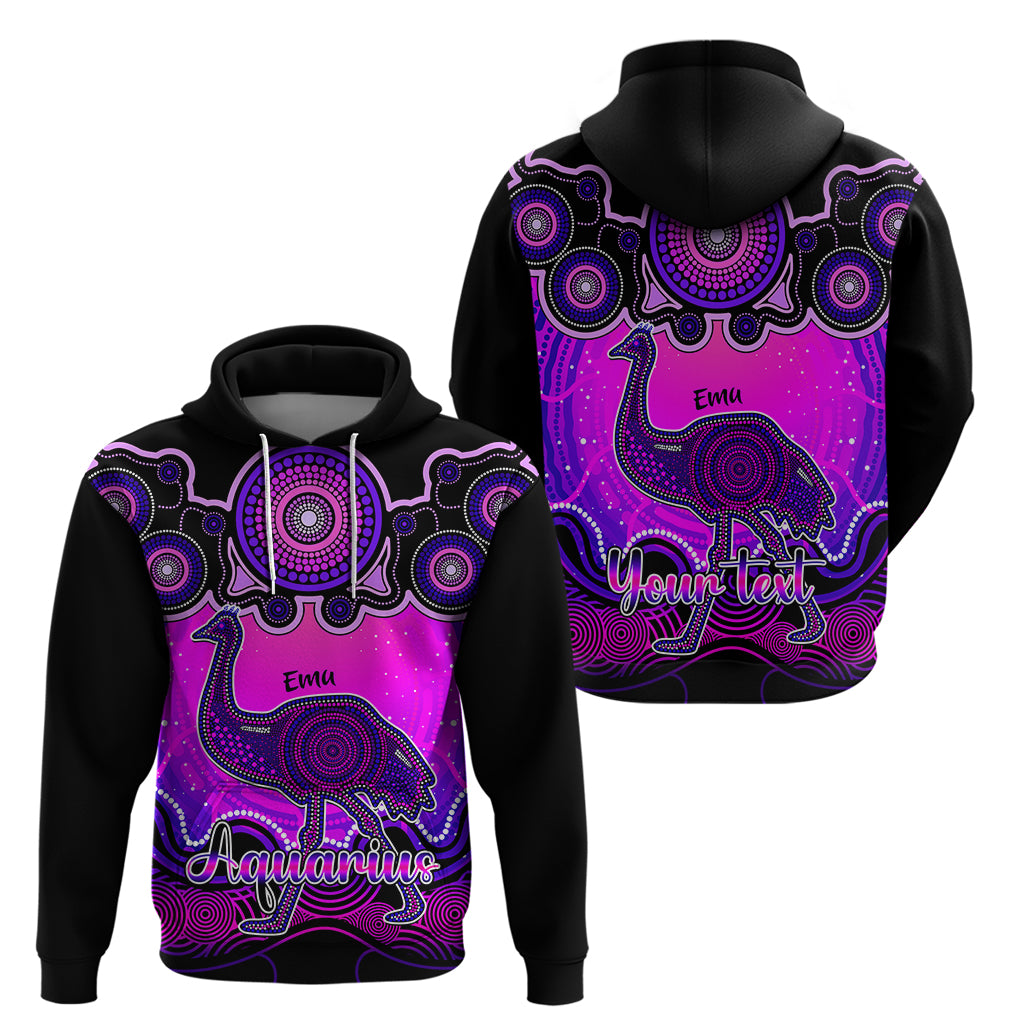 Personalised Australia Aquarius Emu Zodiac Hoodie Auz Astrology Aboriginal - Magenta LT9 - Vibe Hoodie Shop