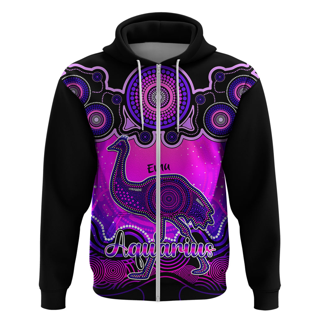 Personalised Australia Aquarius Emu Zodiac Hoodie Auz Astrology Aboriginal - Magenta LT9 - Vibe Hoodie Shop