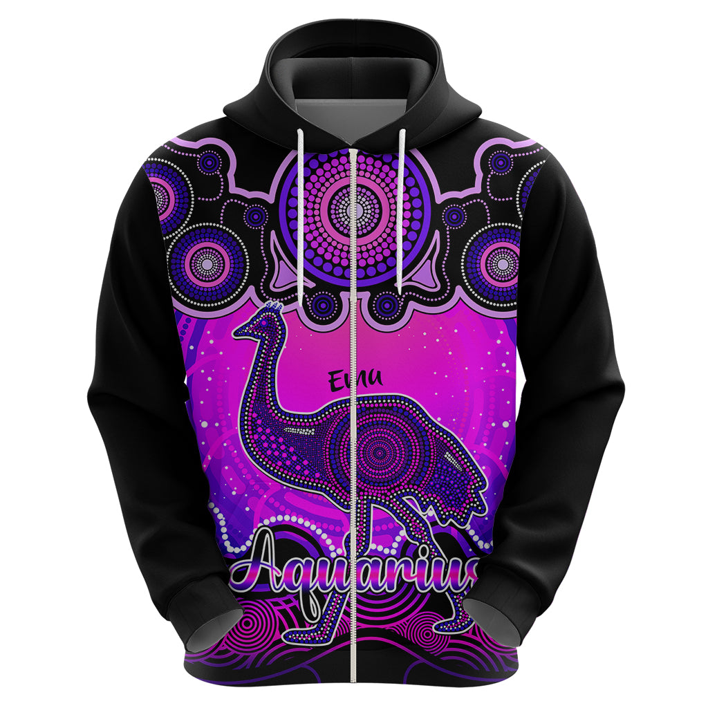 Personalised Australia Aquarius Emu Zodiac Hoodie Auz Astrology Aboriginal - Magenta LT9 - Vibe Hoodie Shop