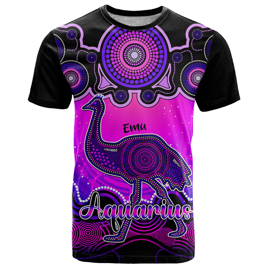 Personalised Australia Aquarius Emu Zodiac T Shirt Auz Astrology Aboriginal - Magenta LT9 - Vibe Hoodie Shop