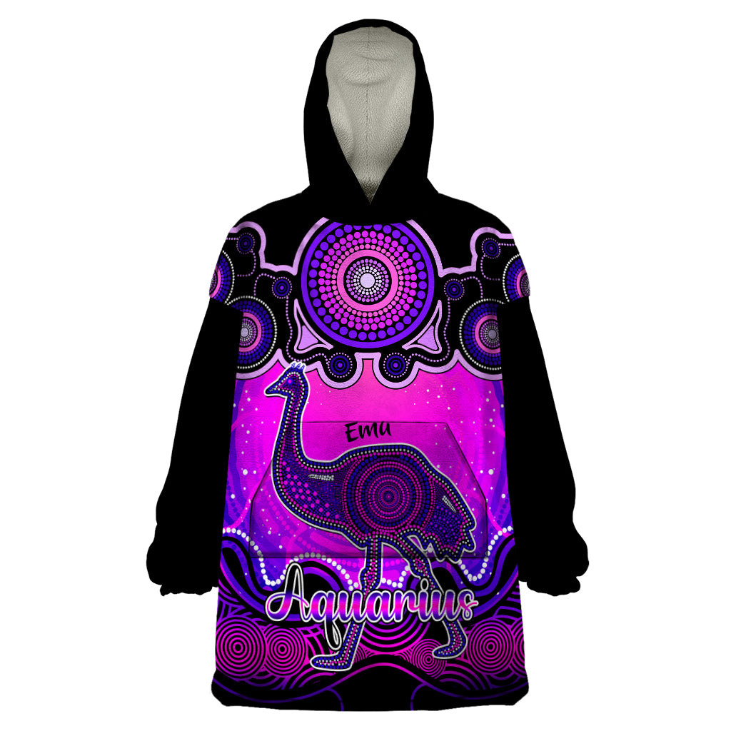 Personalised Australia Aquarius Emu Zodiac Wearable Blanket Hoodie Auz Astrology Aboriginal - Magenta - Vibe Hoodie Shop