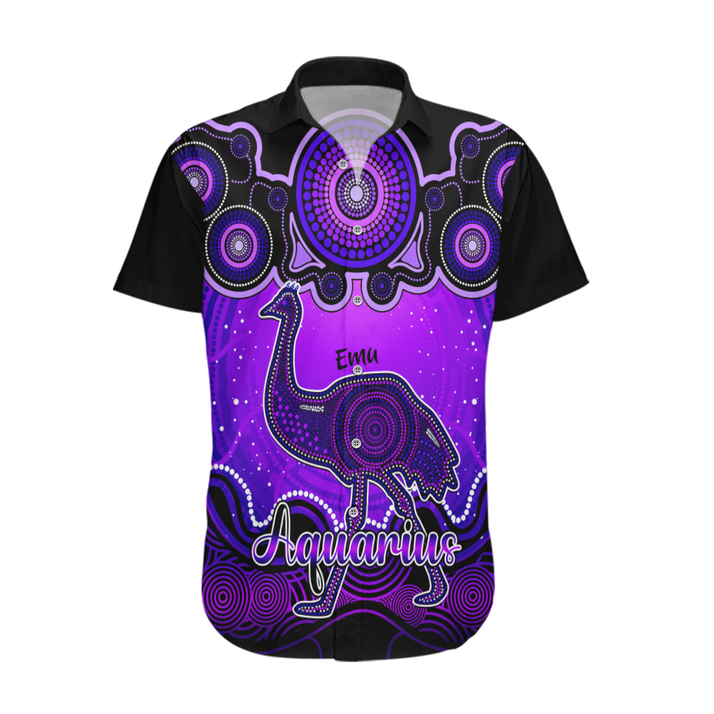 Personalised Australia Aquarius Emu Zodiac Hawaiian Shirt Auz Astrology Aboriginal - Purple - Vibe Hoodie Shop