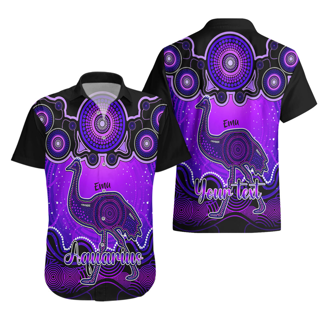 Personalised Australia Aquarius Emu Zodiac Hawaiian Shirt Auz Astrology Aboriginal - Purple - Vibe Hoodie Shop