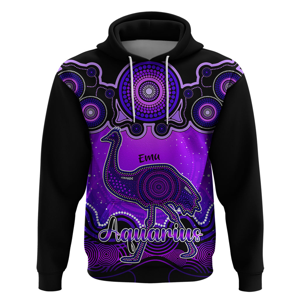 Personalised Australia Aquarius Emu Zodiac Hoodie Auz Astrology Aboriginal - Purple LT9 - Vibe Hoodie Shop