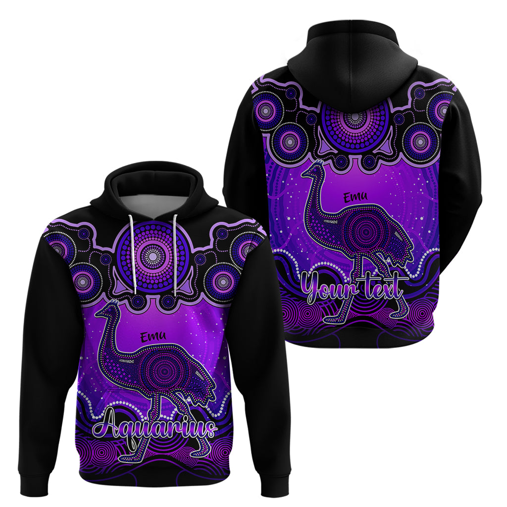 Personalised Australia Aquarius Emu Zodiac Hoodie Auz Astrology Aboriginal - Purple LT9 - Vibe Hoodie Shop