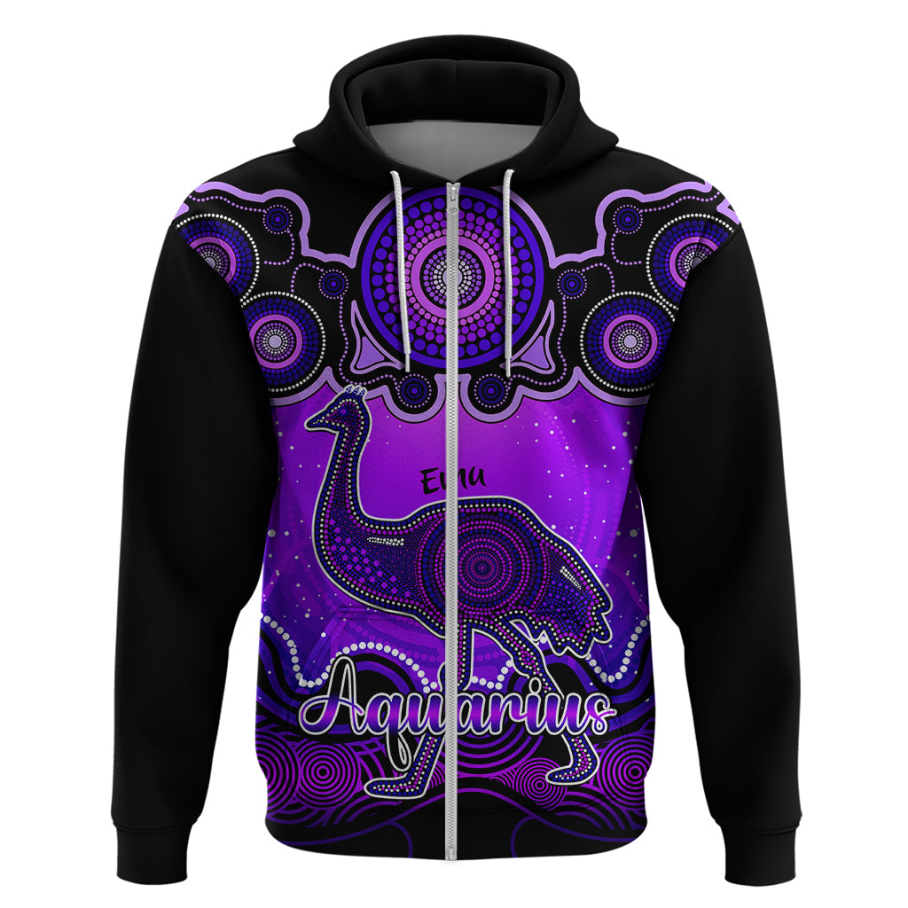 Personalised Australia Aquarius Emu Zodiac Hoodie Auz Astrology Aboriginal - Purple LT9 - Vibe Hoodie Shop