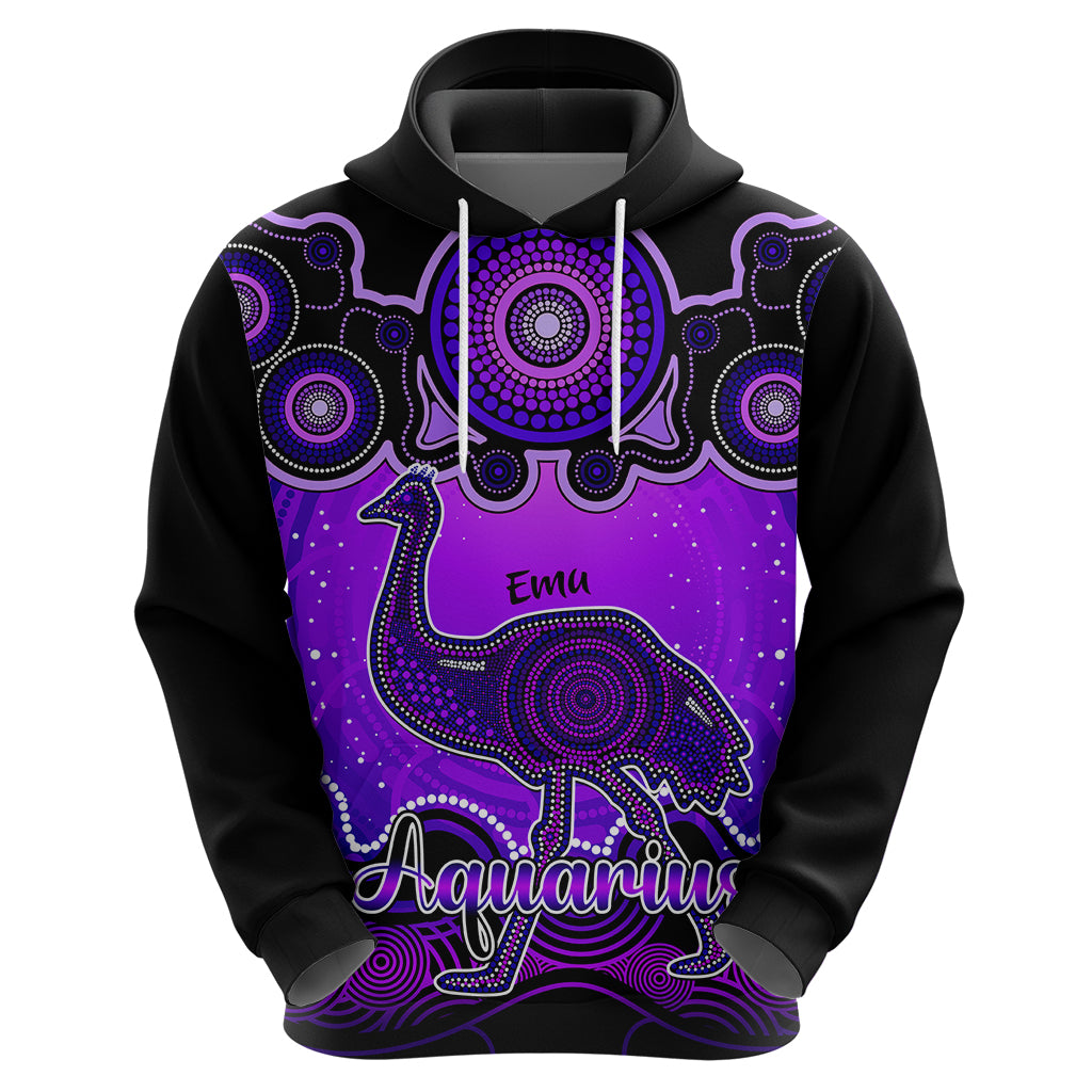 Personalised Australia Aquarius Emu Zodiac Hoodie Auz Astrology Aboriginal - Purple LT9 - Vibe Hoodie Shop