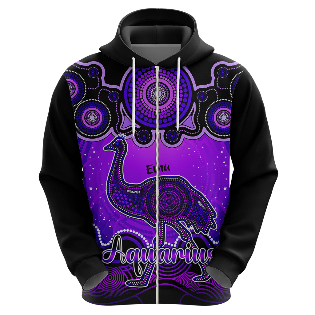 Personalised Australia Aquarius Emu Zodiac Hoodie Auz Astrology Aboriginal - Purple LT9 - Vibe Hoodie Shop