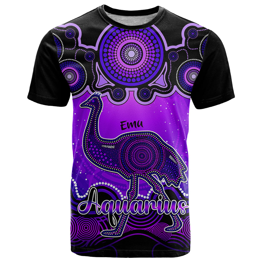 Personalised Australia Aquarius Emu Zodiac T Shirt Auz Astrology Aboriginal - Purple LT9 - Vibe Hoodie Shop