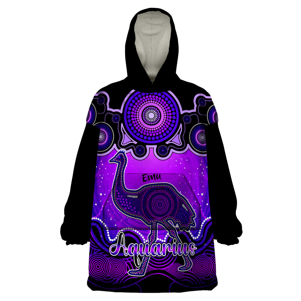 Personalised Australia Aquarius Emu Zodiac Wearable Blanket Hoodie Auz Astrology Aboriginal - Purple - Vibe Hoodie Shop