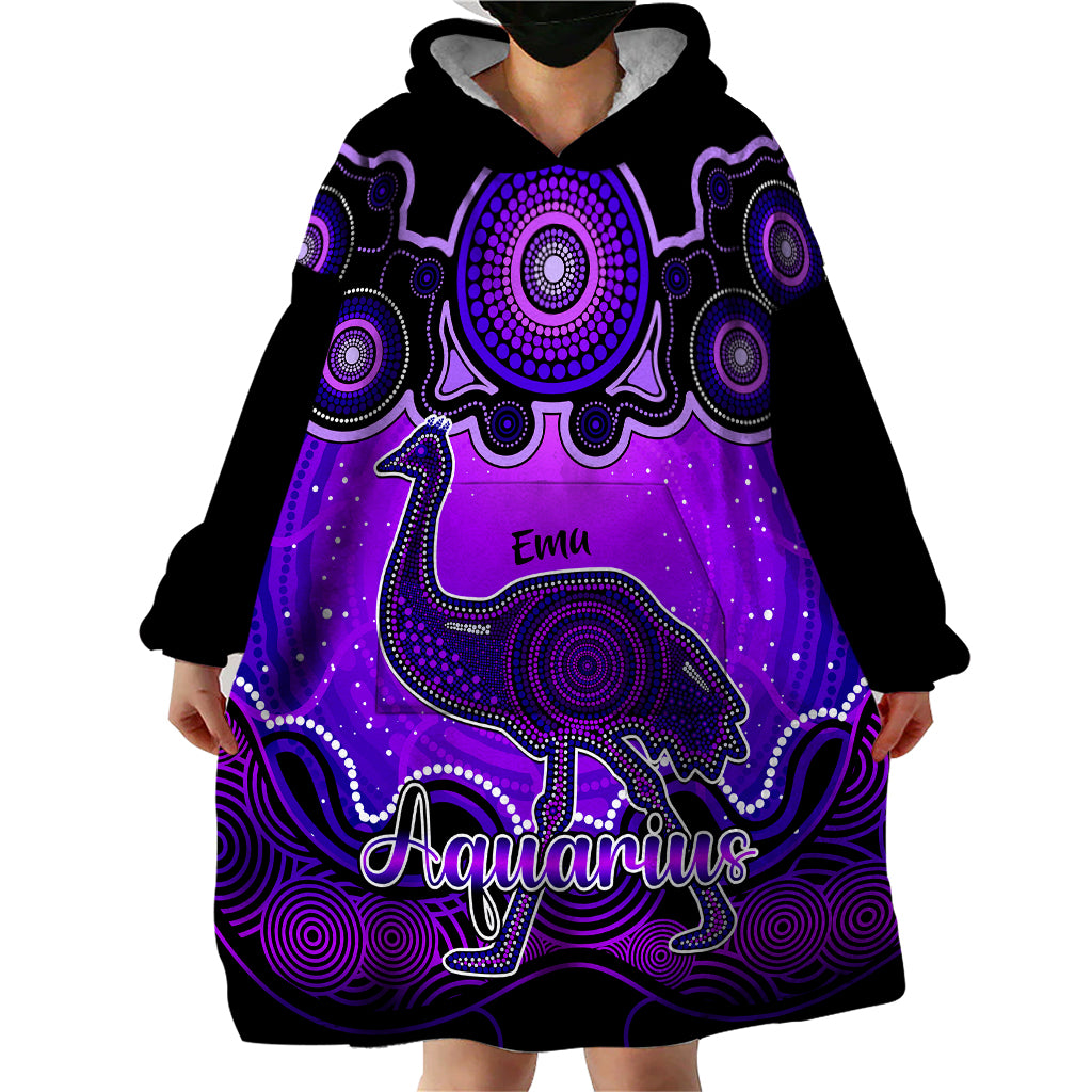 Personalised Australia Aquarius Emu Zodiac Wearable Blanket Hoodie Auz Astrology Aboriginal - Purple - Vibe Hoodie Shop