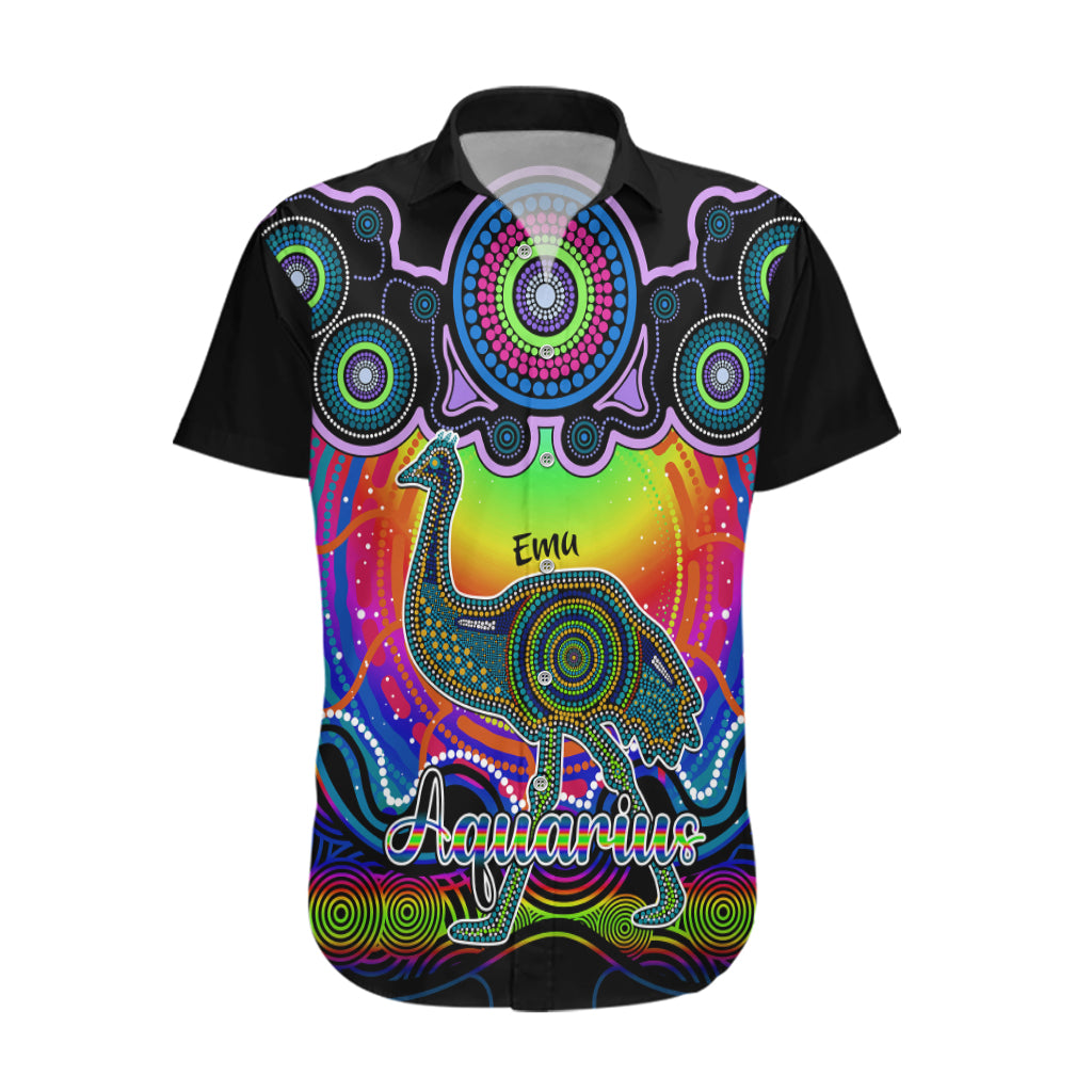 Personalised Australia Aquarius Emu Zodiac Hawaiian Shirt Auz Astrology Aboriginal - Rainbow - Vibe Hoodie Shop