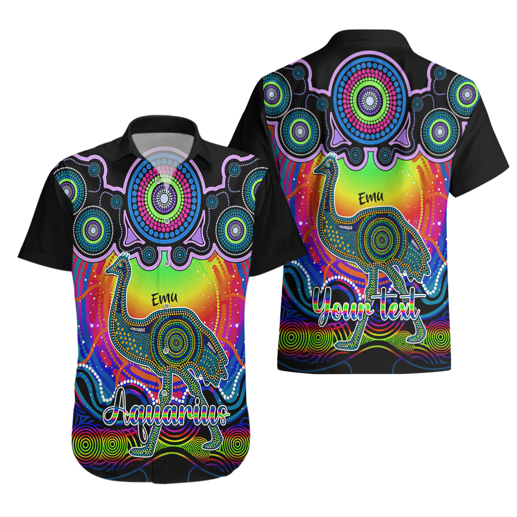 Personalised Australia Aquarius Emu Zodiac Hawaiian Shirt Auz Astrology Aboriginal - Rainbow - Vibe Hoodie Shop