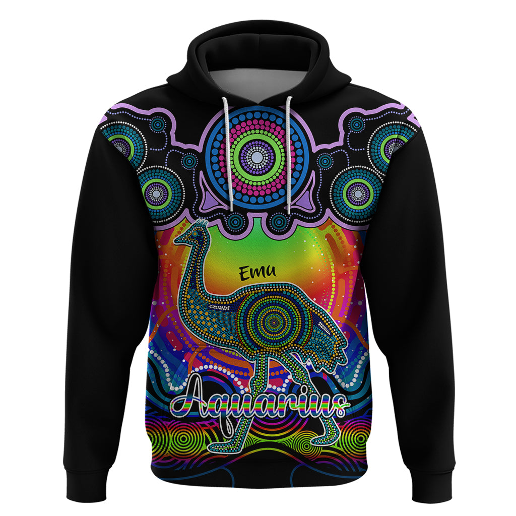 Personalised Australia Aquarius Emu Zodiac Hoodie Auz Astrology Aboriginal - Rainbow LT9 - Vibe Hoodie Shop