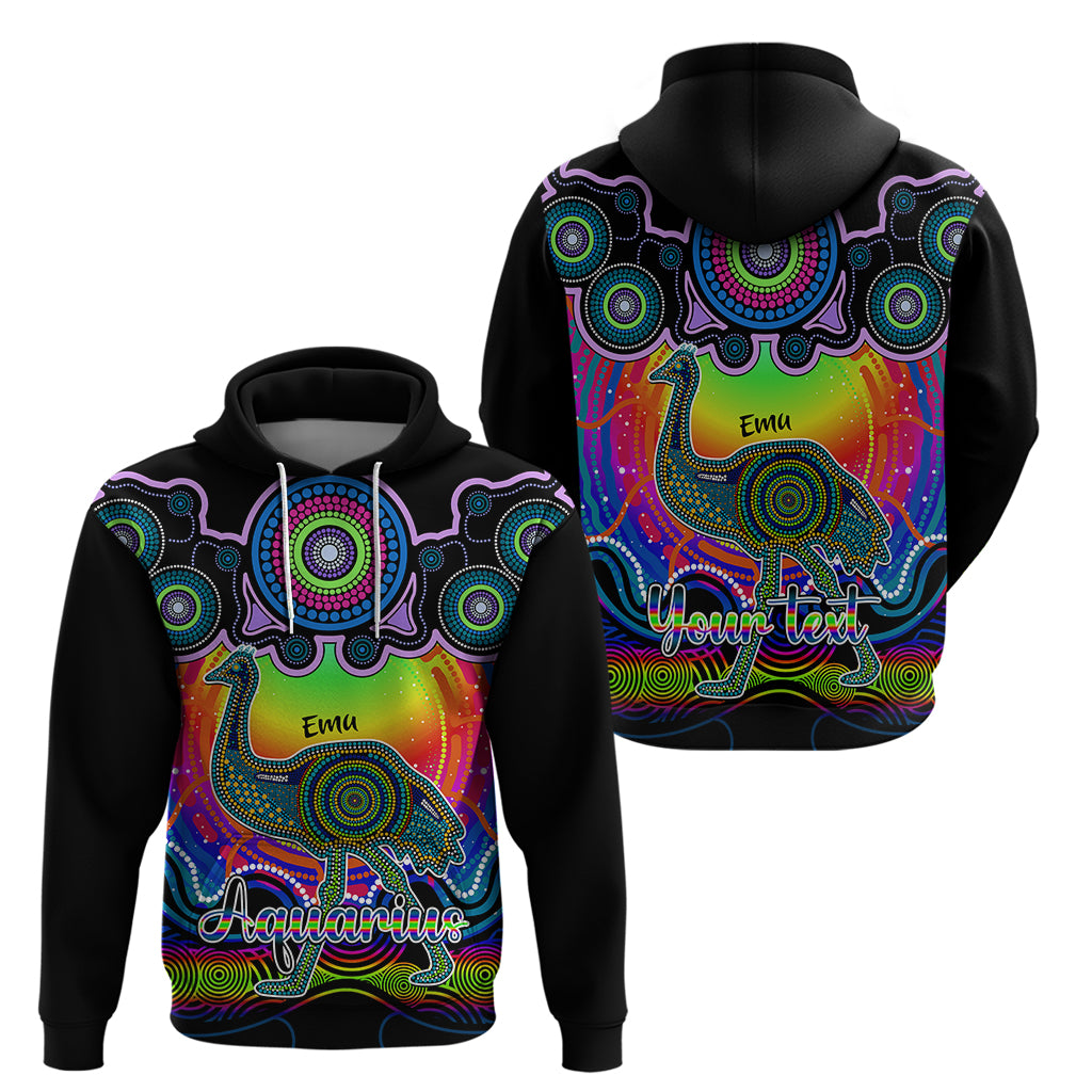 Personalised Australia Aquarius Emu Zodiac Hoodie Auz Astrology Aboriginal - Rainbow LT9 - Vibe Hoodie Shop