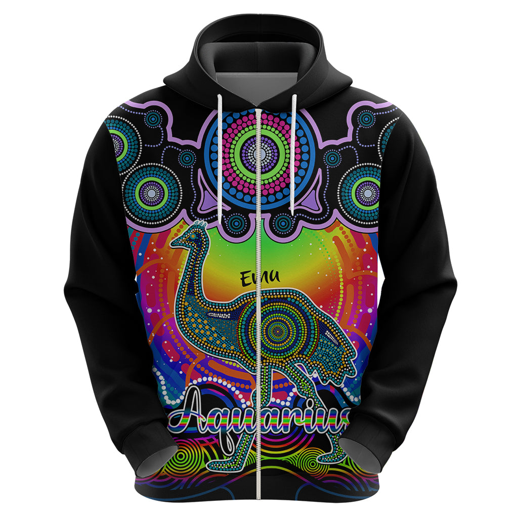 Personalised Australia Aquarius Emu Zodiac Hoodie Auz Astrology Aboriginal - Rainbow LT9 - Vibe Hoodie Shop