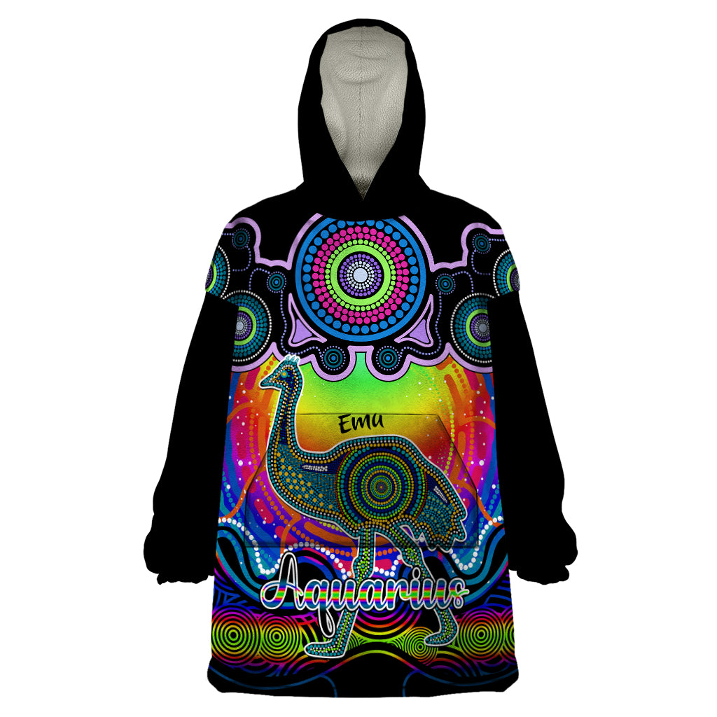 Personalised Australia Aquarius Emu Zodiac Wearable Blanket Hoodie Auz Astrology Aboriginal - Rainbow - Vibe Hoodie Shop