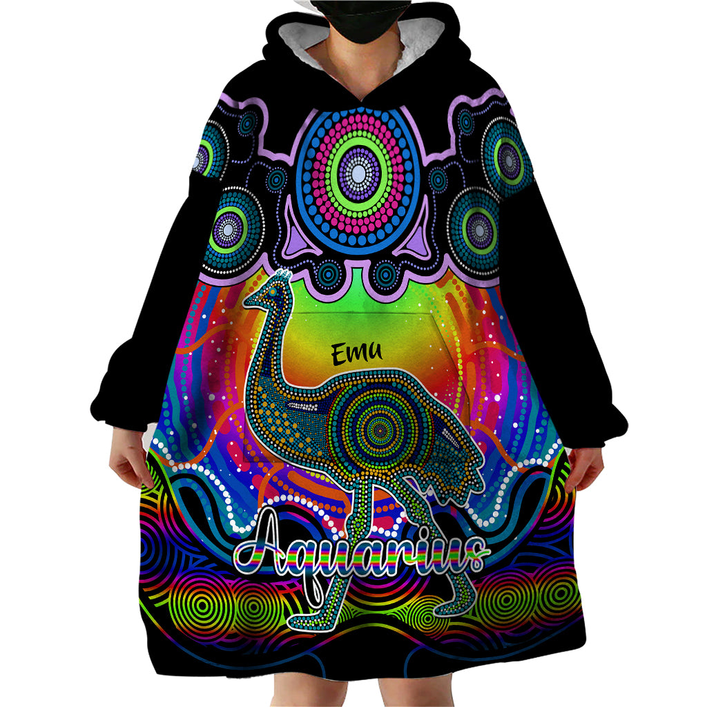 Personalised Australia Aquarius Emu Zodiac Wearable Blanket Hoodie Auz Astrology Aboriginal - Rainbow - Vibe Hoodie Shop