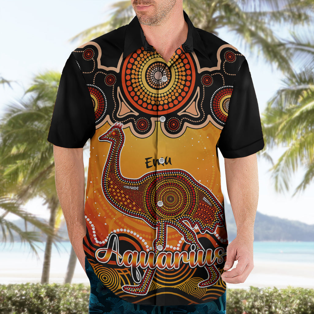 Personalised Australia Aquarius Emu Zodiac Hawaiian Shirt Auz Astrology Aboriginal - Red - Vibe Hoodie Shop