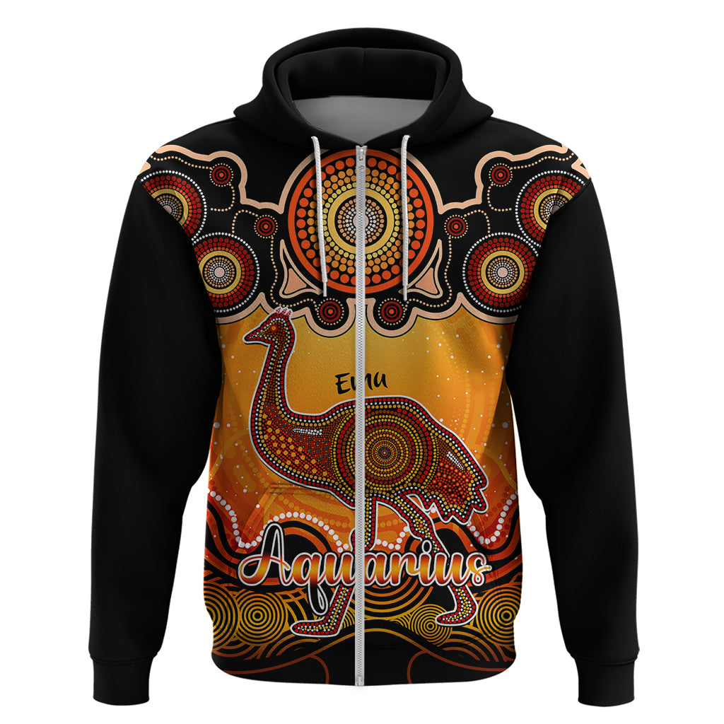 Personalised Australia Aquarius Emu Zodiac Hoodie Auz Astrology Aboriginal - Red LT9 - Vibe Hoodie Shop