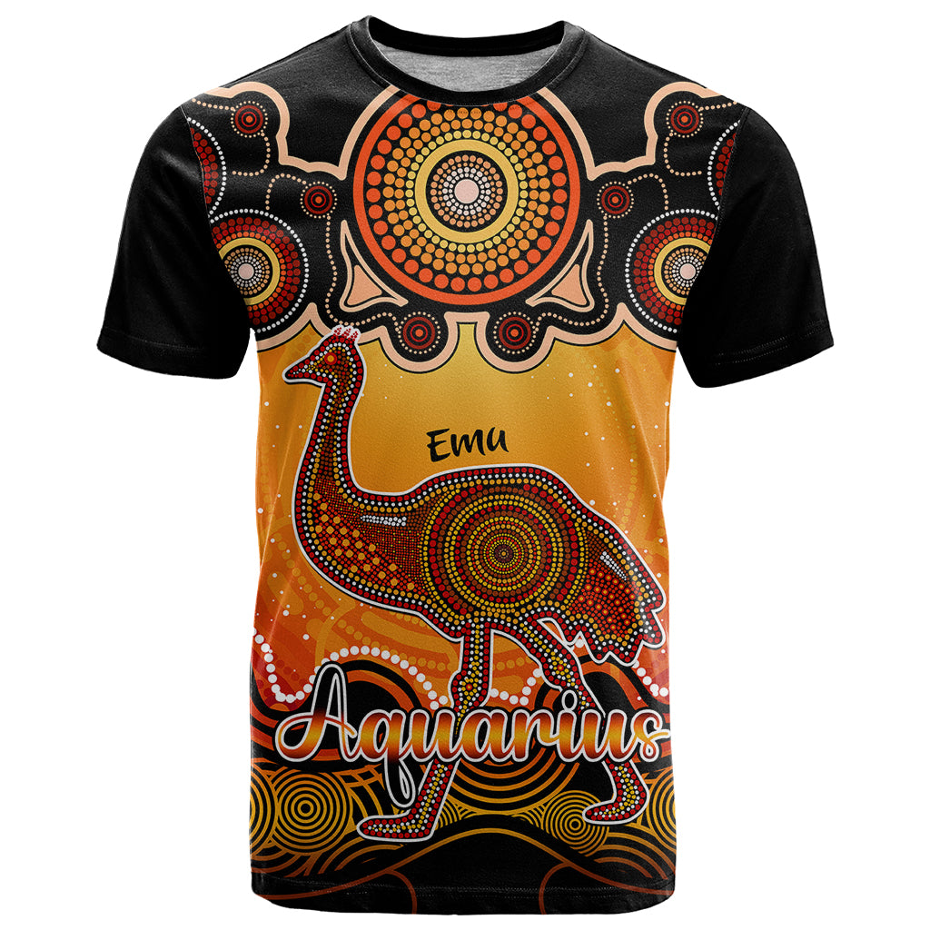 Personalised Australia Aquarius Emu Zodiac T Shirt Auz Astrology Aboriginal - Red LT9 - Vibe Hoodie Shop