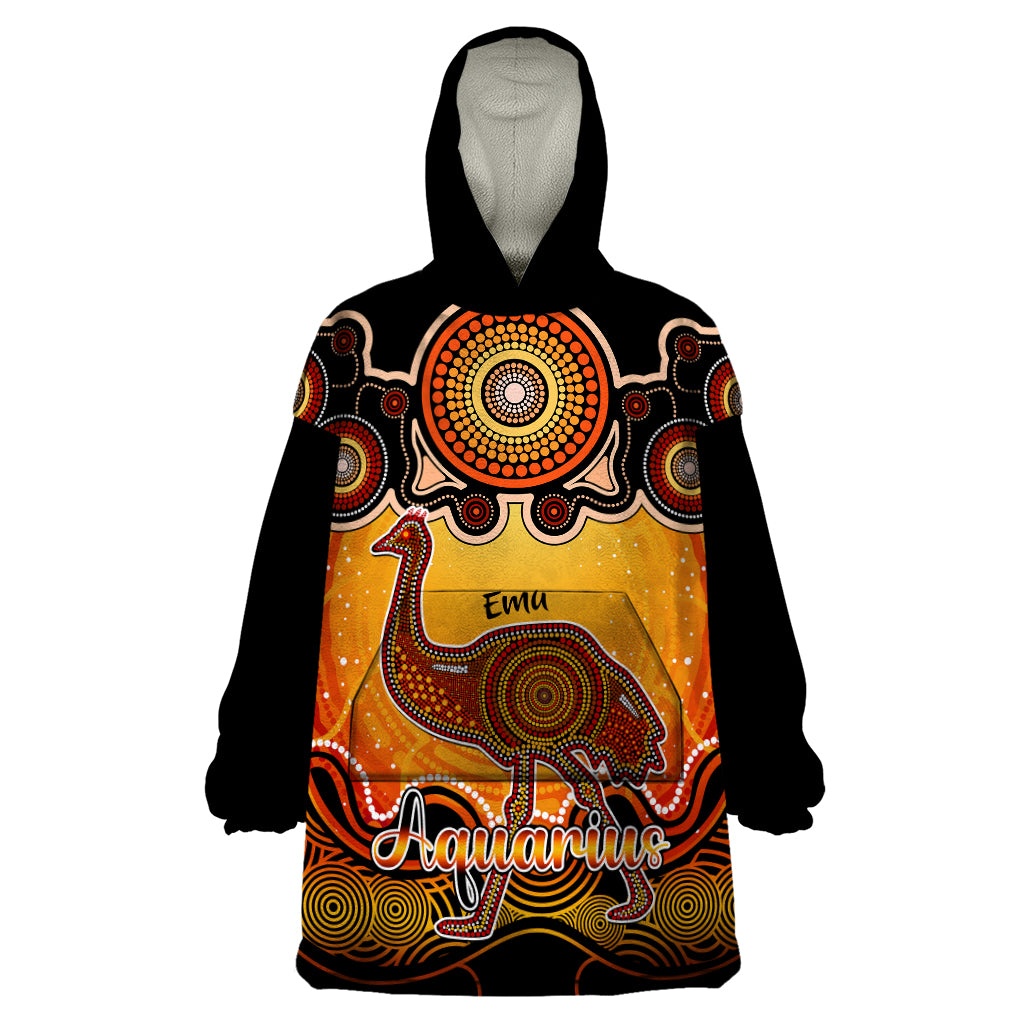 Personalised Australia Aquarius Emu Zodiac Wearable Blanket Hoodie Auz Astrology Aboriginal - Red - Vibe Hoodie Shop