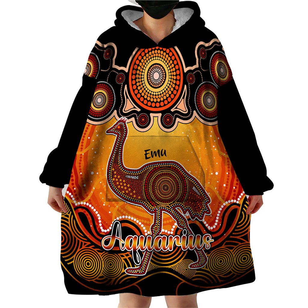 Personalised Australia Aquarius Emu Zodiac Wearable Blanket Hoodie Auz Astrology Aboriginal - Red - Vibe Hoodie Shop