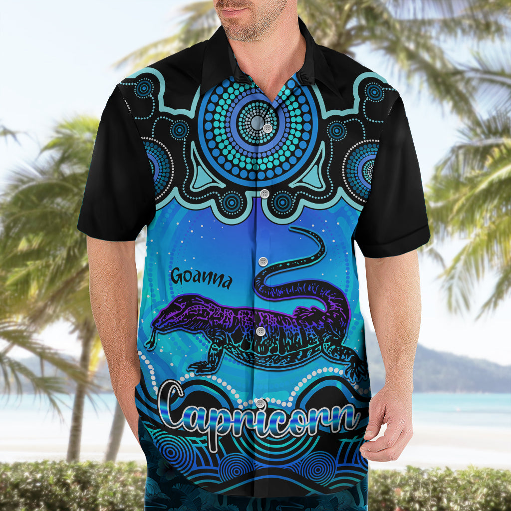 Personalised Australia Capricorn Goanna Zodiac Hawaiian Shirt Auz Astrology Aboriginal - Aqua - Vibe Hoodie Shop