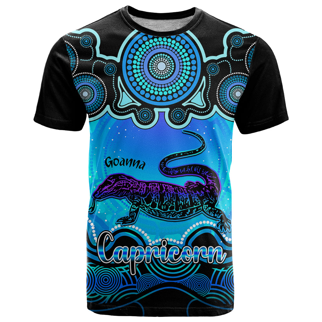 Personalised Australia Capricorn Goanna Zodiac T Shirt Auz Astrology Aboriginal - Aqua LT9 - Vibe Hoodie Shop