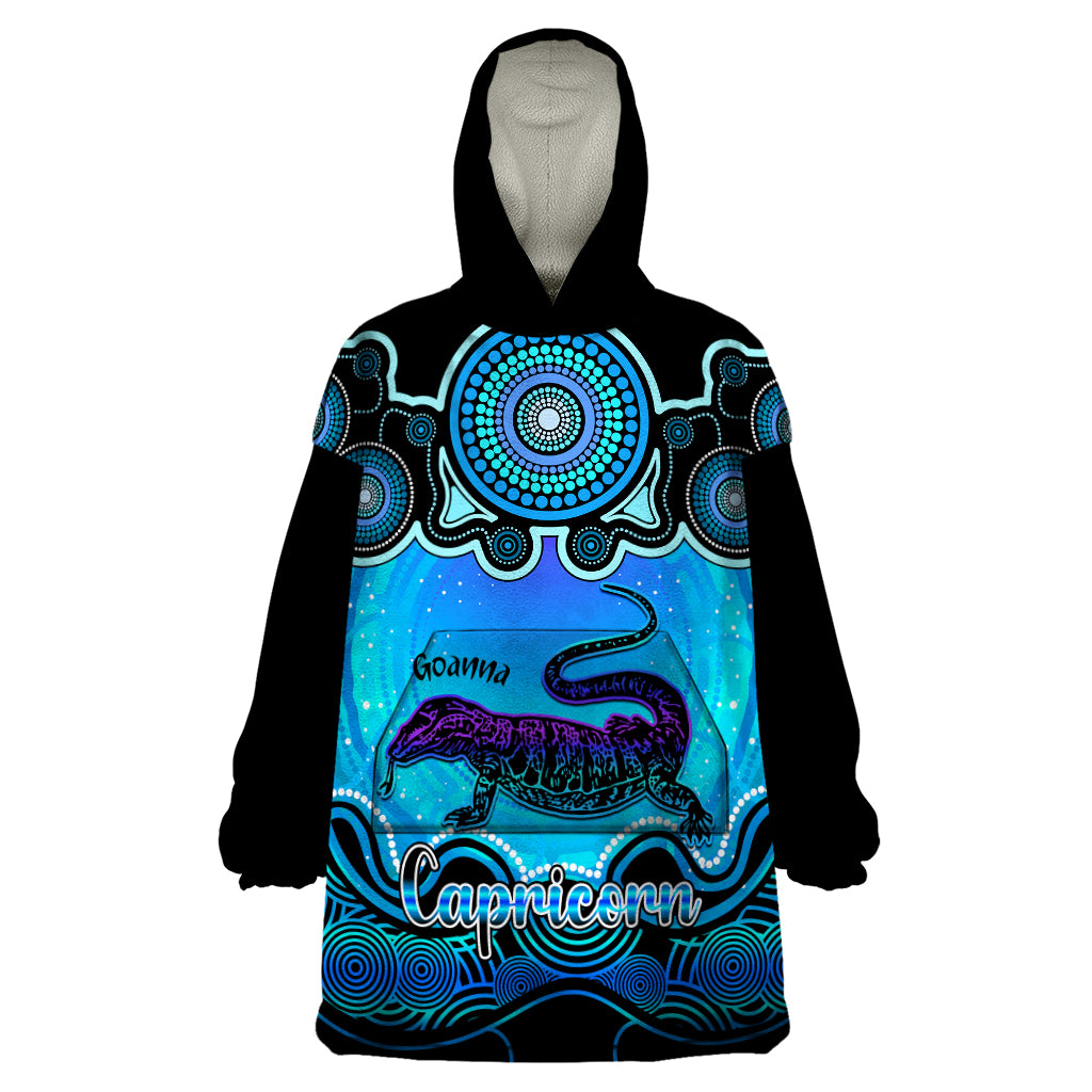 Personalised Australia Capricorn Goanna Zodiac Wearable Blanket Hoodie Auz Astrology Aboriginal - Aqua - Vibe Hoodie Shop