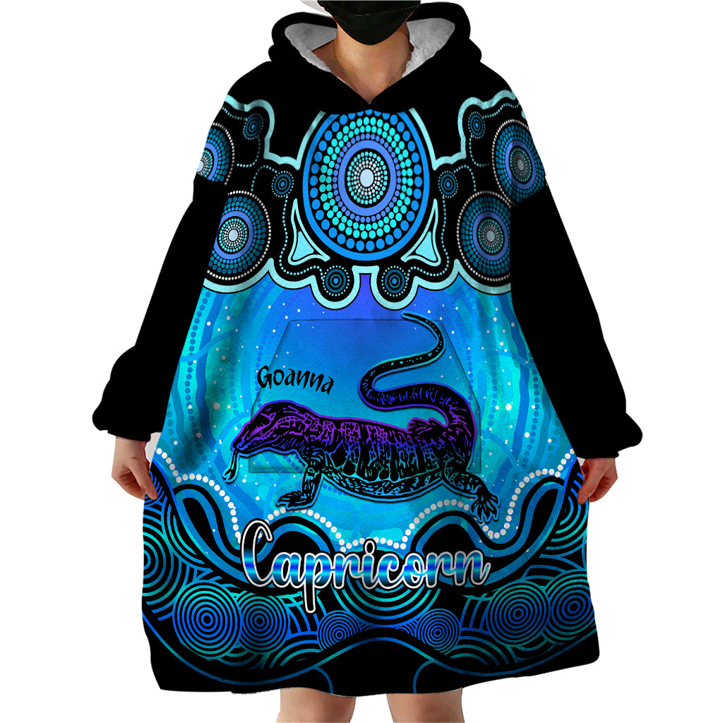 Personalised Australia Capricorn Goanna Zodiac Wearable Blanket Hoodie Auz Astrology Aboriginal - Aqua - Vibe Hoodie Shop