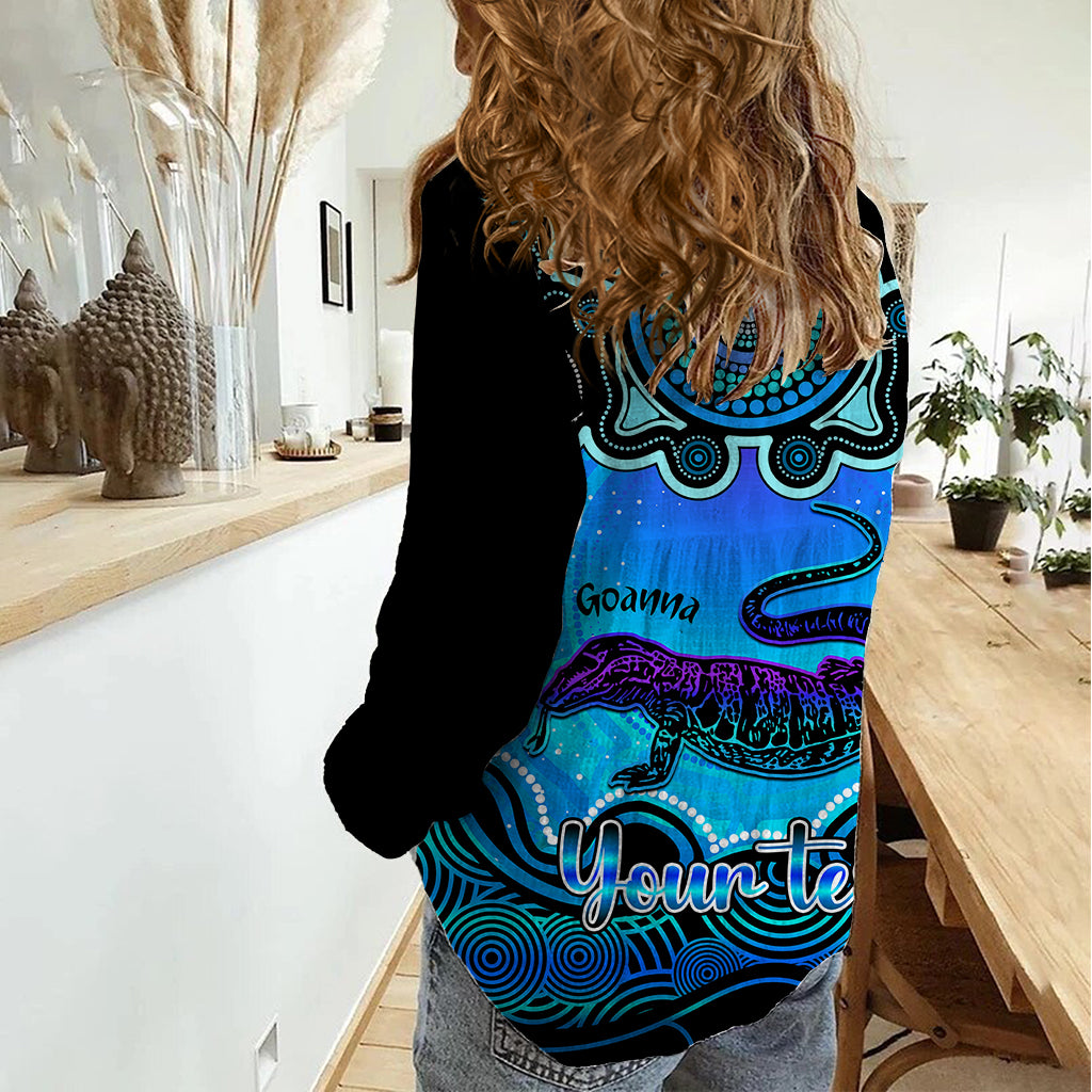 Personalised Australia Capricorn Goanna Zodiac Women Casual Shirt Auz Astrology Aboriginal - Aqua - Vibe Hoodie Shop