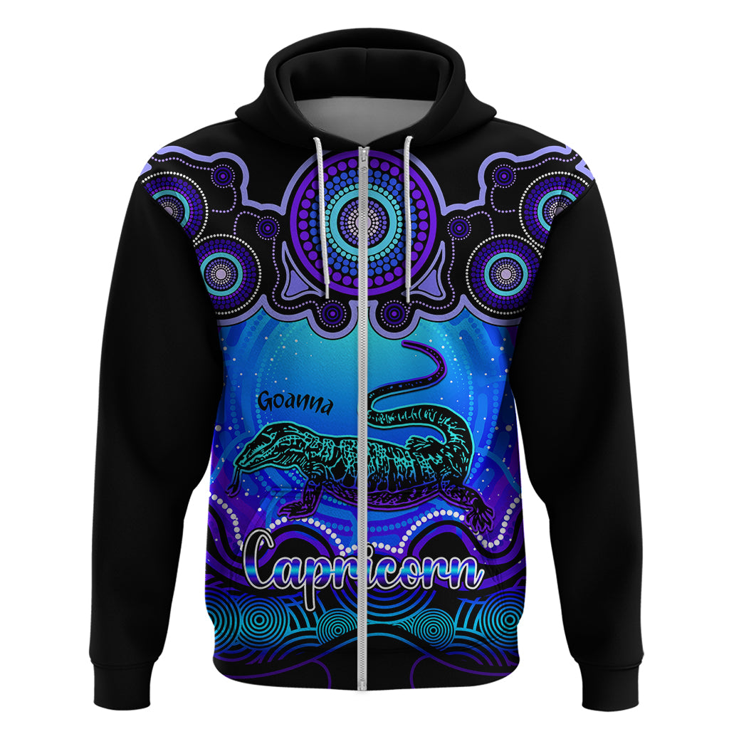 Personalised Australia Capricorn Goanna Zodiac Hoodie Auz Astrology Aboriginal - Blue LT9 - Vibe Hoodie Shop