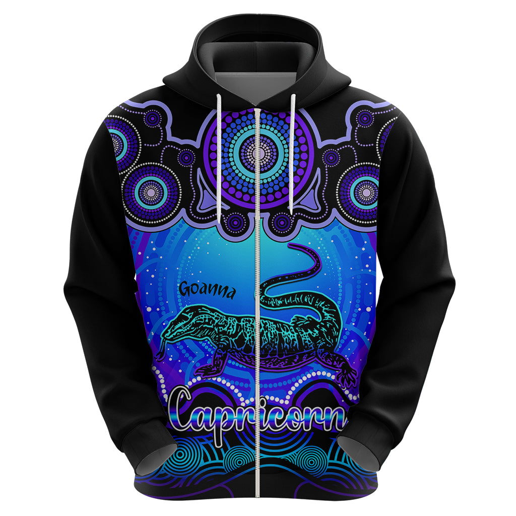 Personalised Australia Capricorn Goanna Zodiac Hoodie Auz Astrology Aboriginal - Blue LT9 - Vibe Hoodie Shop