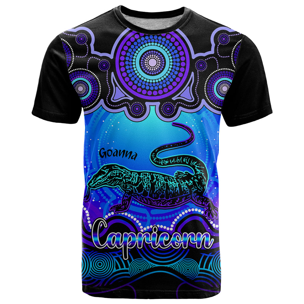 Personalised Australia Capricorn Goanna Zodiac T Shirt Auz Astrology Aboriginal - Blue LT9 - Vibe Hoodie Shop