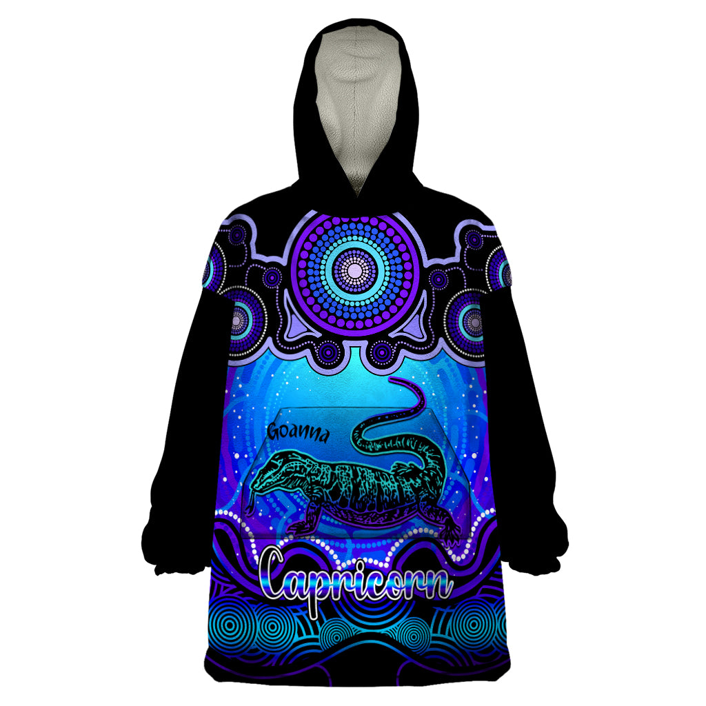 Personalised Australia Capricorn Goanna Zodiac Wearable Blanket Hoodie Auz Astrology Aboriginal - Blue - Vibe Hoodie Shop